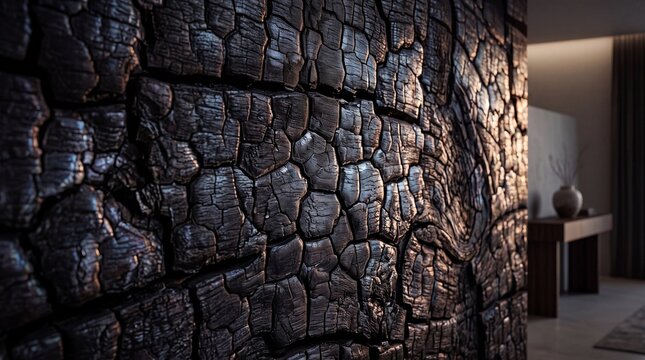 Charred Wood Wall Texture in Modern Luxury Interior