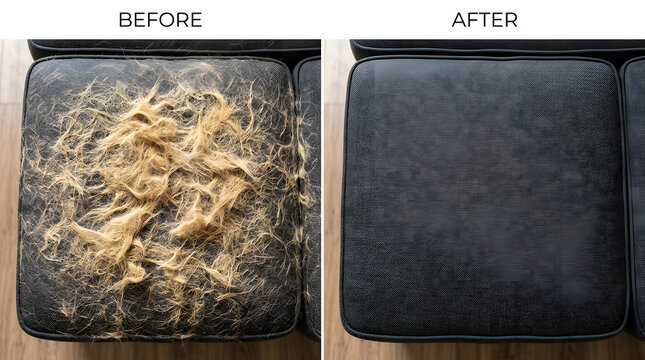 how to remove dog hair from sofa | pet hair cleaning before and after | upholstery cleaning results for pet owners | removing cat fur from grey couch | professional furniture cleaning transformation
