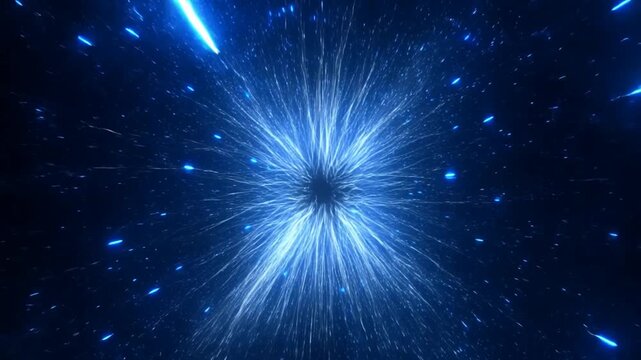 Blue Particle Burst Radiating From Central Point in Dark Abstract Space