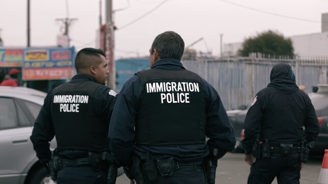 Immigration police officers in city