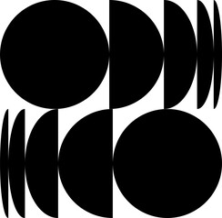 Black circle and crescent pattern with repeated curved shapes arranged in a bold geometric composition PNG Isolated on Transparent Background © Hayder