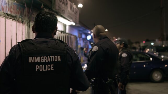 Immigration police officers in city