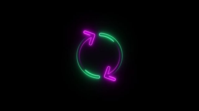 Glowing neon line Arrow icon isolated on black background. Direction Arrowhead symbol. Motion graphics.