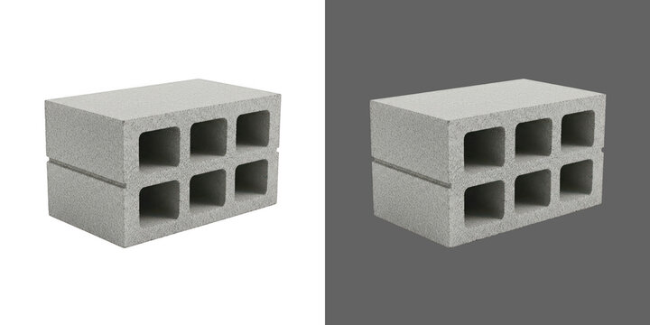 Single grey cement concrete block for building construction and masonry project