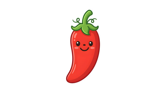 Cute red chili pepper cartoon character, an adorable spicy vegetable illustration with a happy face, perfect for food blogs and culinary designs.