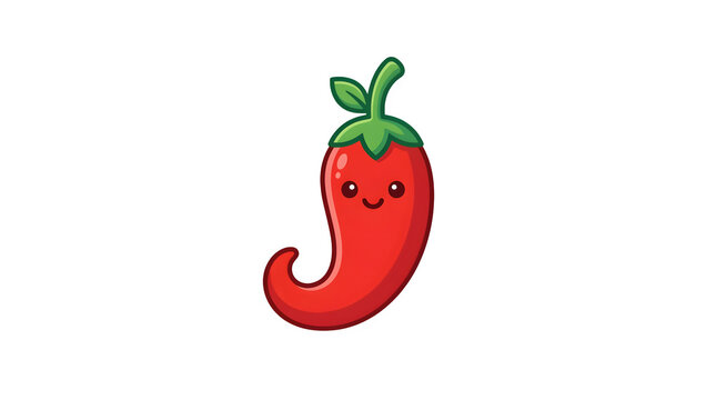 Cute red chili pepper cartoon illustration, a charming spicy vegetable character with a happy face, perfect for food branding and playful designs.