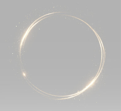 Golden fire circle with bright glowing edges and flying sparks, powerful circular flame ring isolated as a dramatic light overlay png
