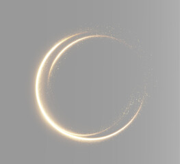 Bright golden energy ring formed by curved glowing streaks and sparks, circular magic portal isolated as a luminous overlay effect PNG © Alehandro