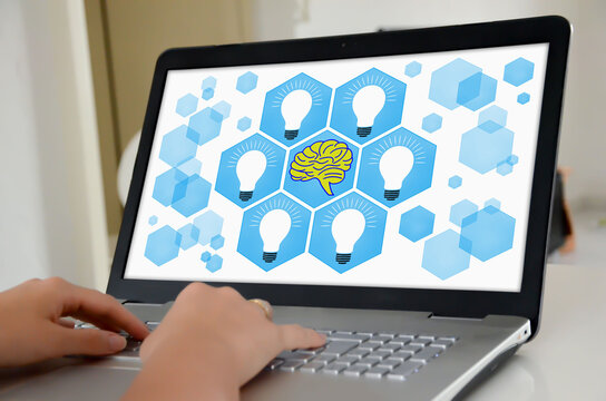 Human brain ideas concept on a laptop screen
