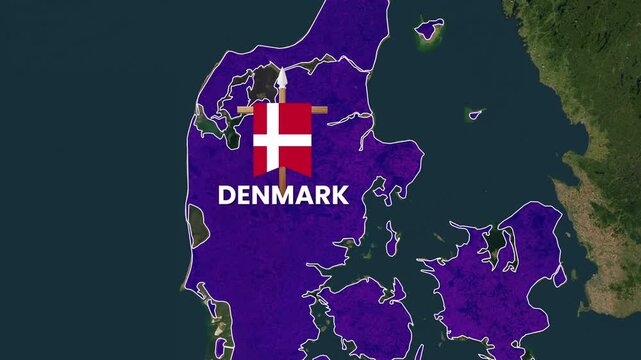 Denmark map motion animation featuring national flag and country name
