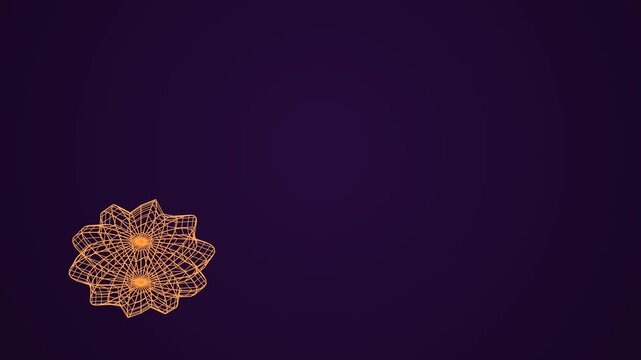 Glowing orange wireframe pumpkin shape in corner over deep purple background, showcasing digital technology and modern autumn concept