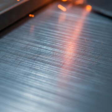 Close-up of Brushed Metal Surface with Glowing Orange Sparks and Industrial Texture, concept of industrial precision and energy