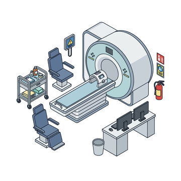 Modern medical imaging room with MRI machine and equipment 1.