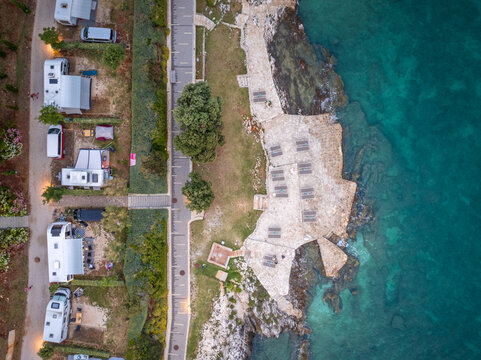 Funtana campsite and rocky Adriatic coast from above