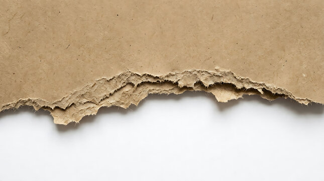 Torn piece of brown craft paper with rough edges isolated on white background