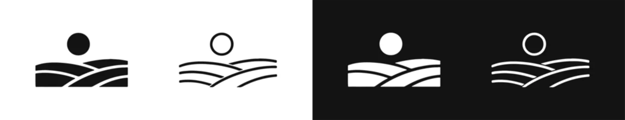 Fotobehang Karaktertjes Hilly landscape farm field sunset icon set  © drawing lines