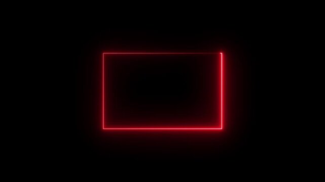 Neon glowing blue color square rectangle picture frame icon animation border frame shape rotating display screen. on a black background