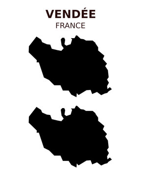 Vendee map vector illustration set, French department silhouette and outline map