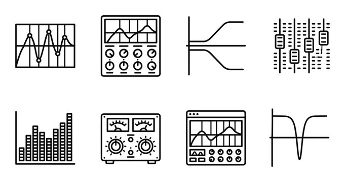 Audio EQ curve icons set, sound equalizer graphic elements