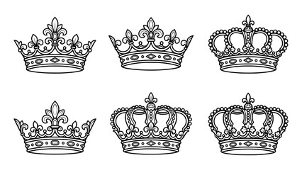 Set of six ornate royal crowns with fleur de lis design elements © Chadni