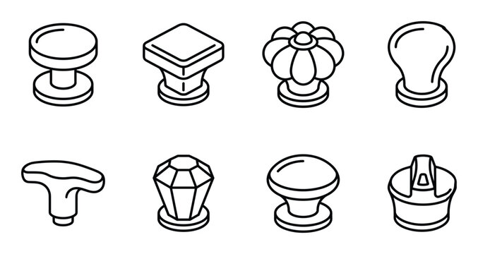 Drawer Knob Icons Set, Various Cabinet Furniture Handle Designs