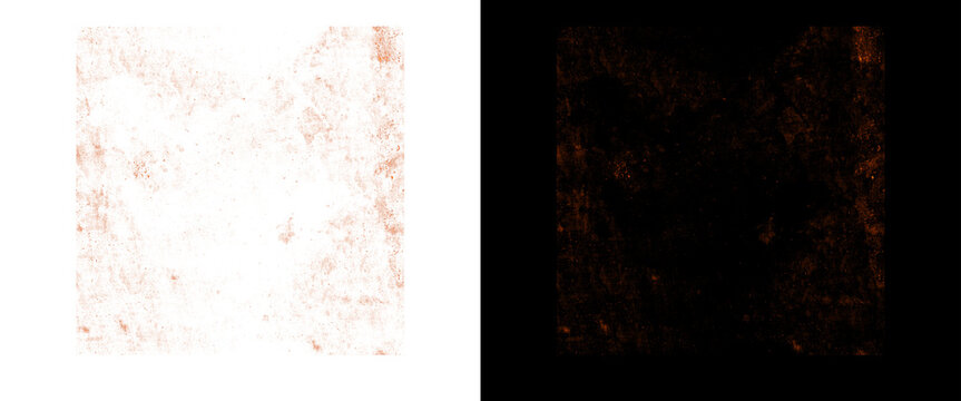 Grunge texture overlay set, distressed copper dust on white and black backgrounds, vintage abstract rust effect for graphic design