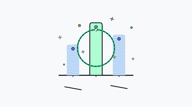 Animated bar chart with green and blue columns growing to show positive financial data analysis and business growth success metrics