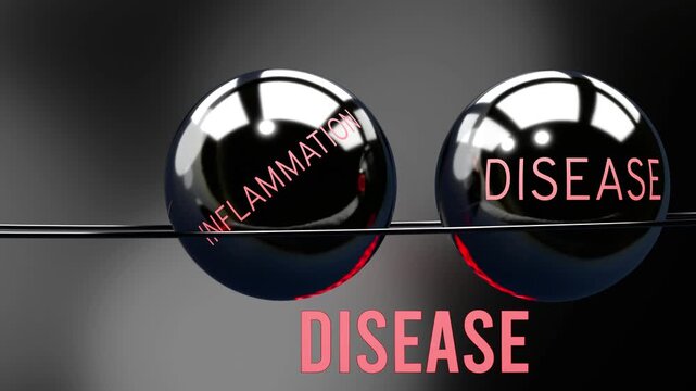 Processed food, inflammation and disease in repeating, vicious circle. Processed food causes higher levels of inflammation, which then triggers disease, which casues more processed food. 