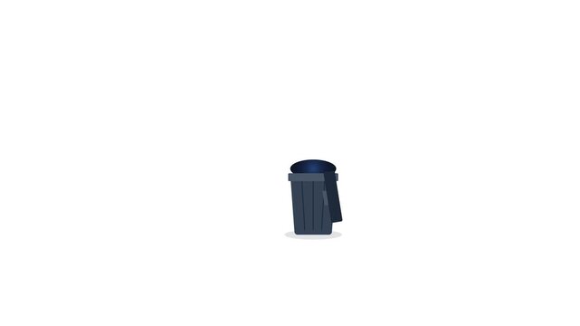 Blue digital document file icon being deleted and sucked into a trash can representing data cleanup and storage management on white background
