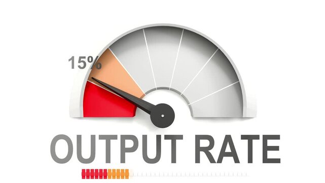 Output rate meter showing falling values of output rate. Diminishing to minimum, reaching zero, below the norm. Lack of output rate. No AI, made by humans for humans.
