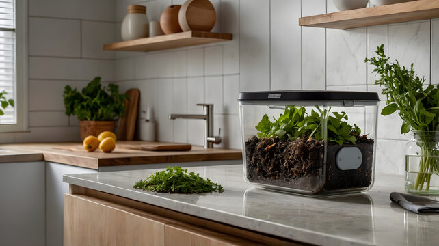 Modern eco friendly kitchen zero waste counter setup