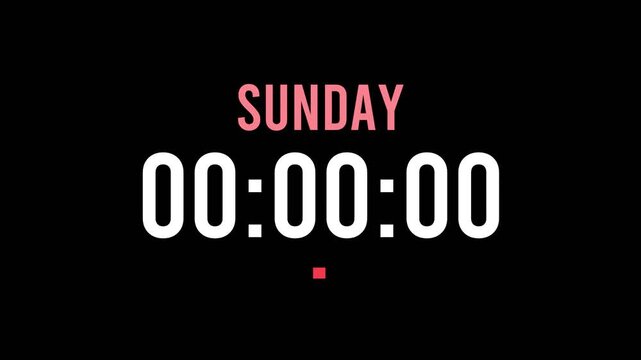 Sunday is about to happen soon. Upcoming sunday, approaching in the near future. Sunday almost here, in a short time - a countdown timer counting seconds the this event.