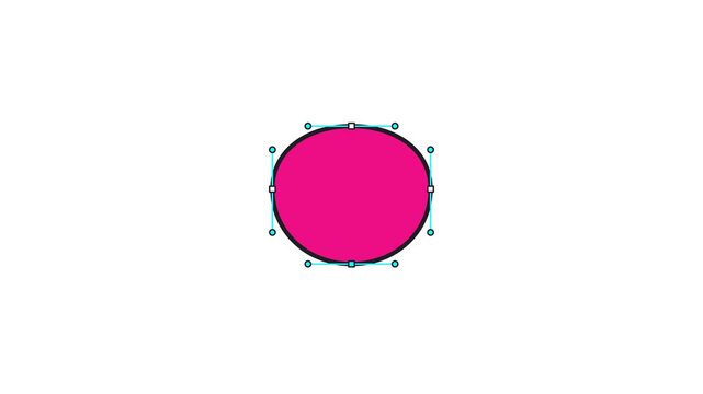 Graphic design software interface demonstrating the creation of a pink circular shape using digital path tools and color fill on a white canvas
