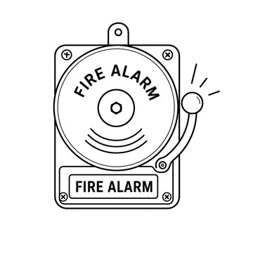 Fire Alarm Bell with Striker Fire Safety Equipment Educational Card Line Art