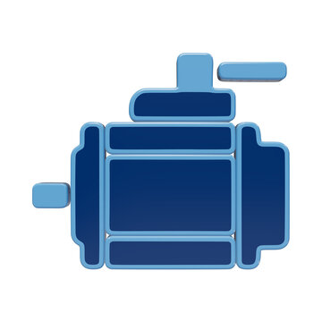 3D rendered icon of an electric motor component, blue color scheme on a white background, industrial machinery and mechanical hardware isolated on a transparent background