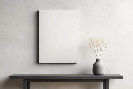 Blank gallery-wrapped canvas mockup on light, textured concrete wall, modern aesthetic