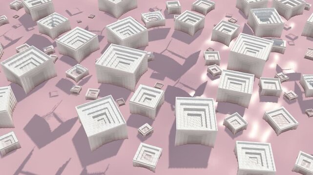 Cubic Salt Crystals Growing in Pink Brine Pond, Seamless Loop 4K