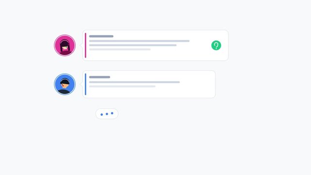 Minimalist chat interface shows an online messaging conversation between an anonymous user and a customer support agent with typing bubble indicator