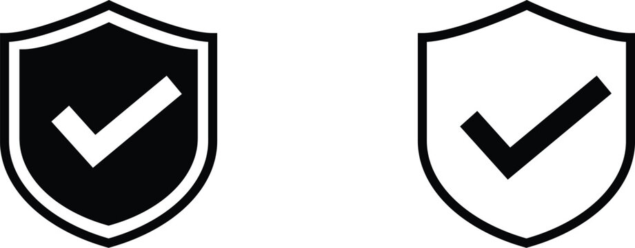 Shield check mark icon set or security shield protection icon with tick symbol. vector illustration