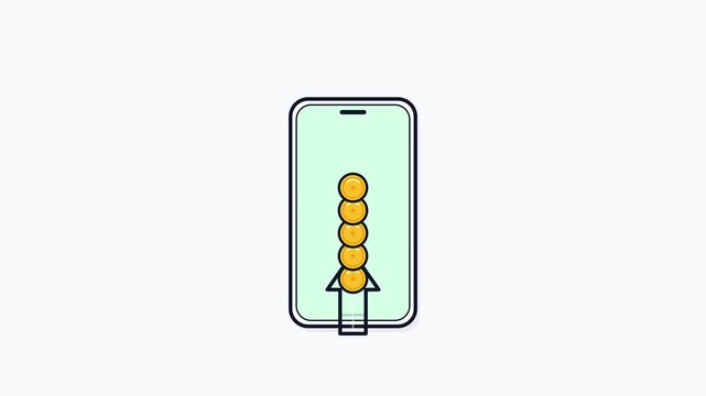 Minimalist smartphone showing gold coins stacking and branching upwards with an arrow to represent digital investment and financial growth.
