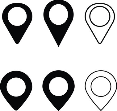 Location pin icon. Map pin place marker. Location icon. Map marker pointer icon set. GPS location symbol collection. Flat style - stock vector.