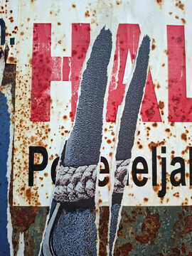 Torn and ripped street poster background, messy old paper texture