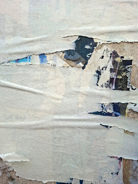 Torn and ripped street poster background, messy old paper texture