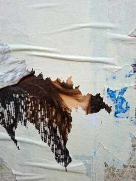 Torn and ripped street poster background, messy old paper texture
