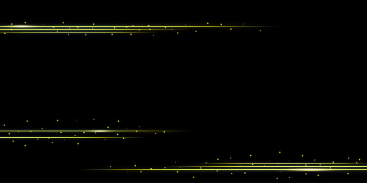 Yellow laser beams, glowing stripes. Bright light effect. Abstract vector isolated on black background.