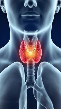 3D Medical Illustration of Thyroid Gland Anatomy Positioned on Human Trachea
