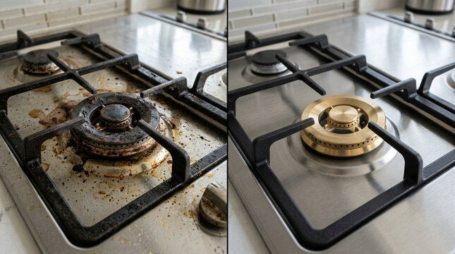 Before and After: Dirty vs Clean Gas Stove Top Cleaning Comparison