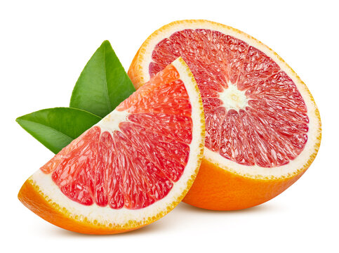 Ripe orange with fresh slices isolated on white background with clipping path. Red orange