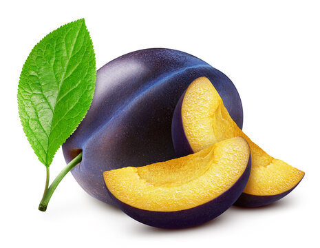 Plum Clipping Path. Plum isolated on white background. Plum studio macro shooting