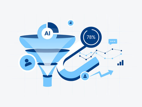 Customer intent prediction with AI behavior analysis, purchase likelihood scoring, audience signals, predictive targeting and conversion forecasting for marketing teams flat vector illustration.